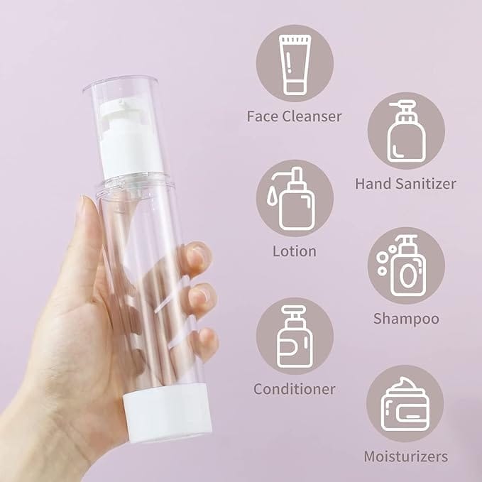 KIT & CO Travel Airless Vacuum Sub-bottle | Refillable Makeup Cosmetics Toiletry Organizer Travel Containers for Lotion Liquid Bottle | Vacuum Travel Sub-Bottle