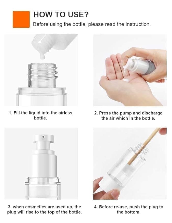 KIT & CO Travel Airless Vacuum Sub-bottle | Refillable Makeup Cosmetics Toiletry Organizer Travel Containers for Lotion Liquid Bottle | Vacuum Travel Sub-Bottle