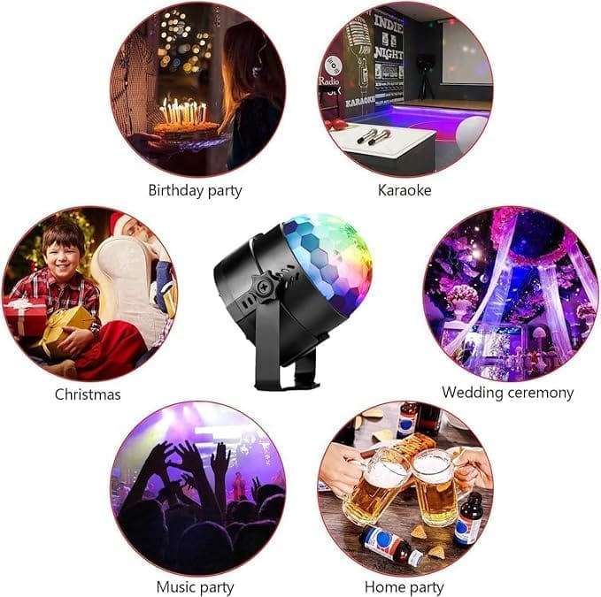 KIT & CO Disco Ball, LED Party Lights, Music Controlled Mini DJ Party Lights, Stand with Suction Cups, Strobe Ball, Stage Lights for KTV, Christmas, Home Parties, Children's Birthday Gift