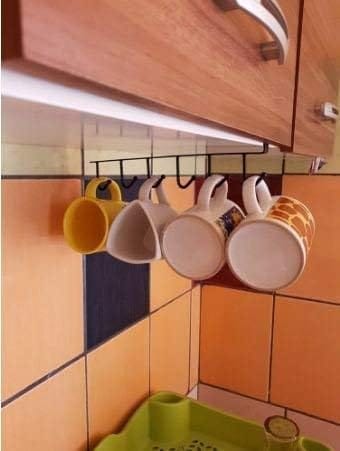 KIT & CO Piece, Metal 6 Hook Under Shelf Cabinet Rack for Coffee Cup, Mug, Wine Glass, Tie Hooks, Keys Hooks, Hanging Belts Scarf Organizer Kitchen Utensils Holder Rack