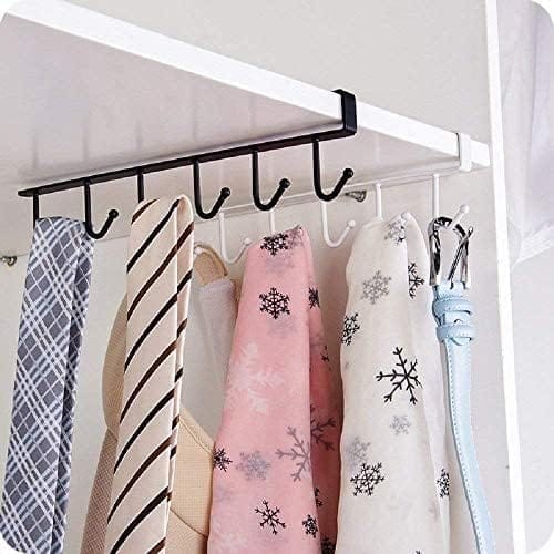 KIT & CO Piece, Metal 6 Hook Under Shelf Cabinet Rack for Coffee Cup, Mug, Wine Glass, Tie Hooks, Keys Hooks, Hanging Belts Scarf Organizer Kitchen Utensils Holder Rack