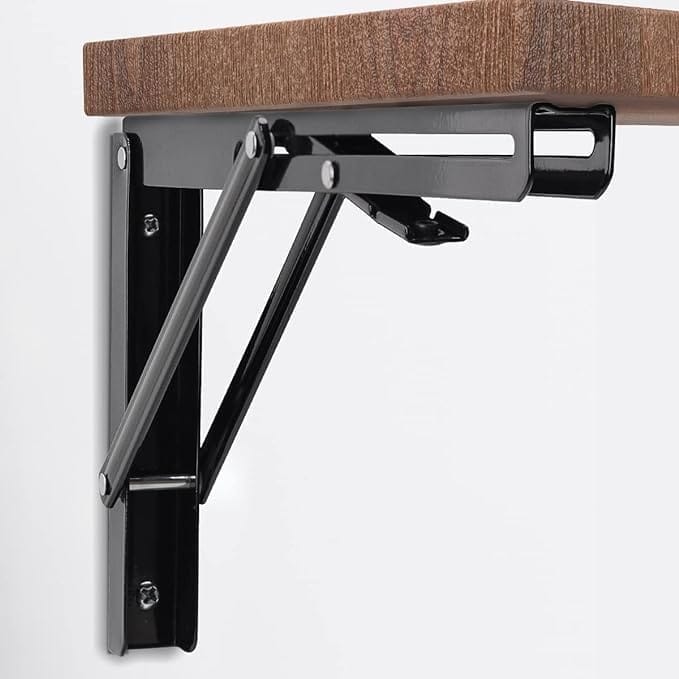 KIT & CO Folding Shelf Brackets - Heavy Duty Metal Collapsible Shelf Bracket for Bench Table, Shelf Hinge Wall Mounted Space Saving DIY Bracket
