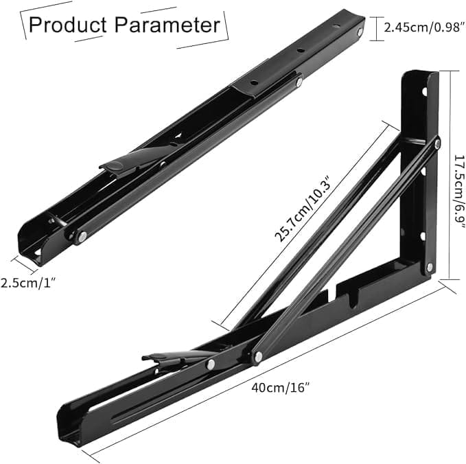 KIT & CO Folding Shelf Brackets - Heavy Duty Metal Collapsible Shelf Bracket for Bench Table, Shelf Hinge Wall Mounted Space Saving DIY Bracket