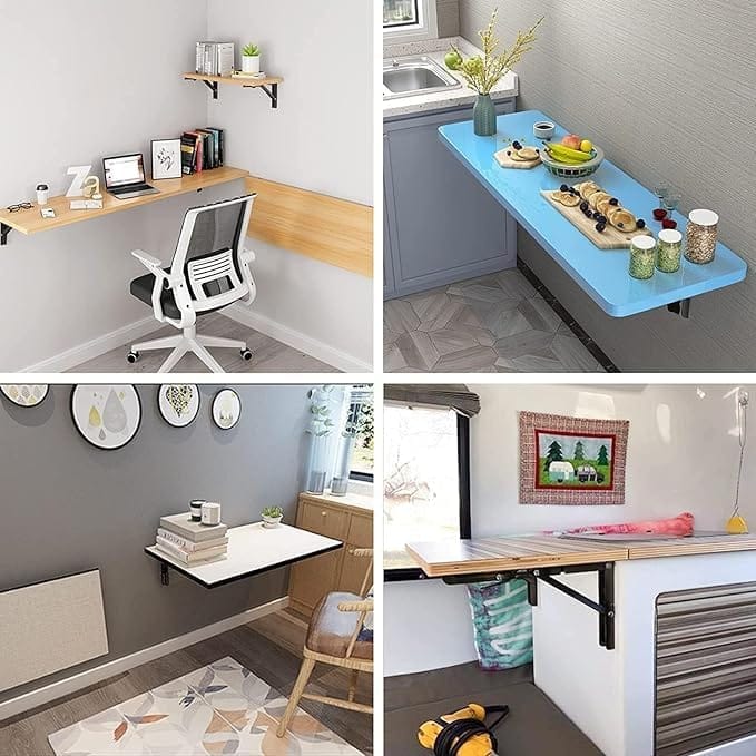 KIT & CO Folding Shelf Brackets - Heavy Duty Metal Collapsible Shelf Bracket for Bench Table, Shelf Hinge Wall Mounted Space Saving DIY Bracket