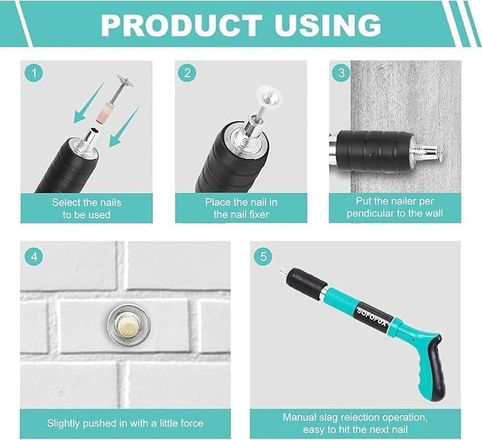 KIT & CO Nail Wall Fastening Tool For Cement Wall - Manual Steel Nails Gun, Portable Mini Concrete Nail Gun With Lightweight And Efficient Household Wood Working Tool