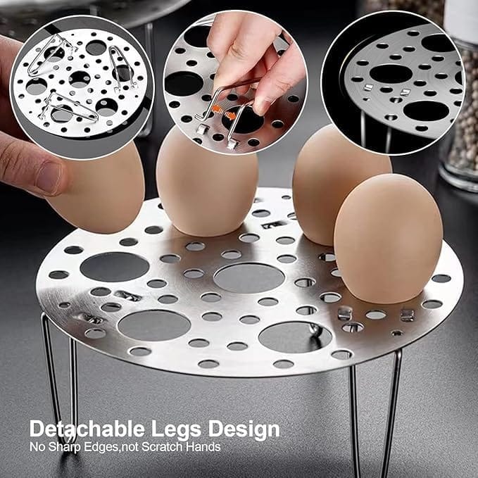 KIT & CO Stainless Steel Round Egg Steamer Rack Heatproof Stackable 7 Holes Stand Egg Box Kitchen Multipurpose Trivet Insert For Pot Accessories And Pressure Cooker Pans Steam Boiling