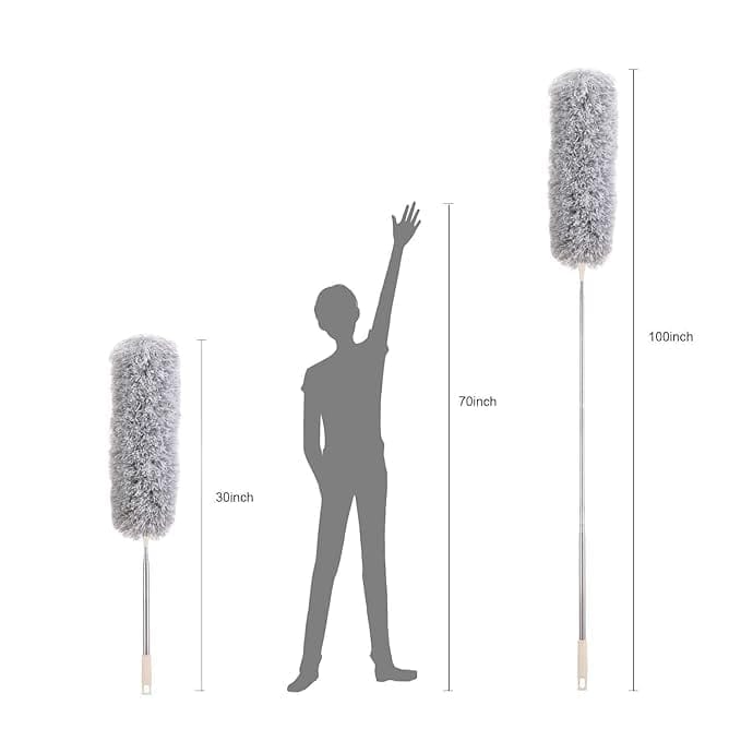 KIT & CO Long Extendable Dusters for Cleaning High Ceiling Fan, Microfiber Feather Duster with 30'' to 100'' Telescoping Extension Pole, Duster Furniture, Cars Flexible Mop