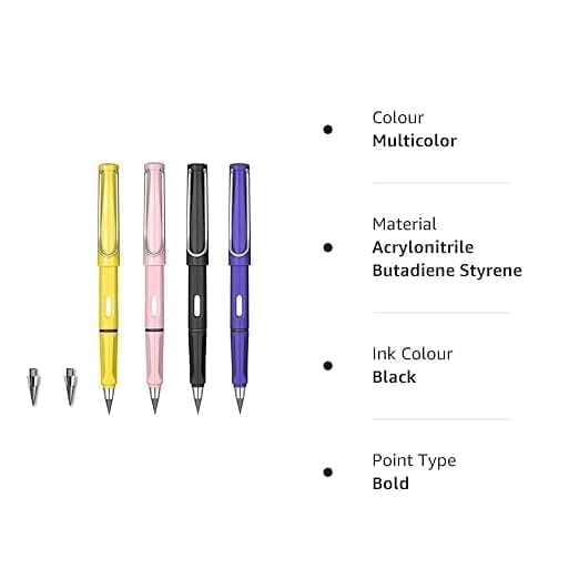 KIT & CO Pen Shape Pencil Everlasting Pencil Inkless Pencils Eternal Portable Reusable Erasable Infinite Replaceable Graphite Nib Birthday Party Return Gift for Kids pack of-4