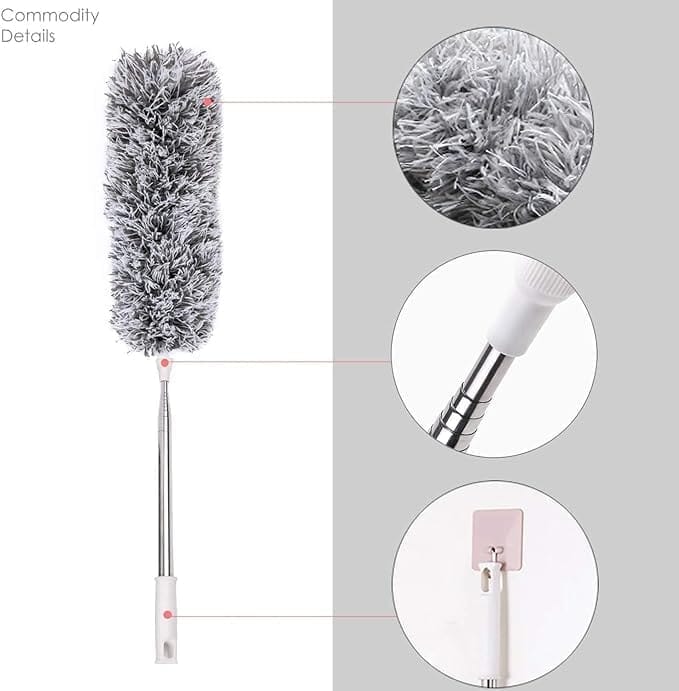 KIT & CO Long Extendable Dusters for Cleaning High Ceiling Fan, Microfiber Feather Duster with 30'' to 100'' Telescoping Extension Pole, Duster Furniture, Cars Flexible Mop