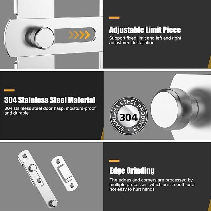 KIT & CO Stainless Steel Flip Sliding Barn Door Lock || Hardware Safety Door Bolt Lock Flip Latch || Prevent Corrosions Door Lock Latch for Cabinet, Bathroom, Window, Outdoor, Garage