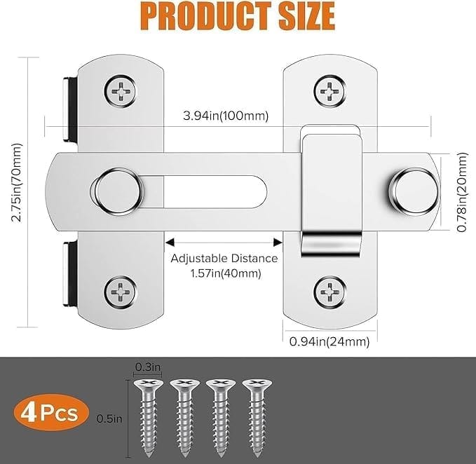 KIT & CO Stainless Steel Flip Sliding Barn Door Lock || Hardware Safety Door Bolt Lock Flip Latch || Prevent Corrosions Door Lock Latch for Cabinet, Bathroom, Window, Outdoor, Garage