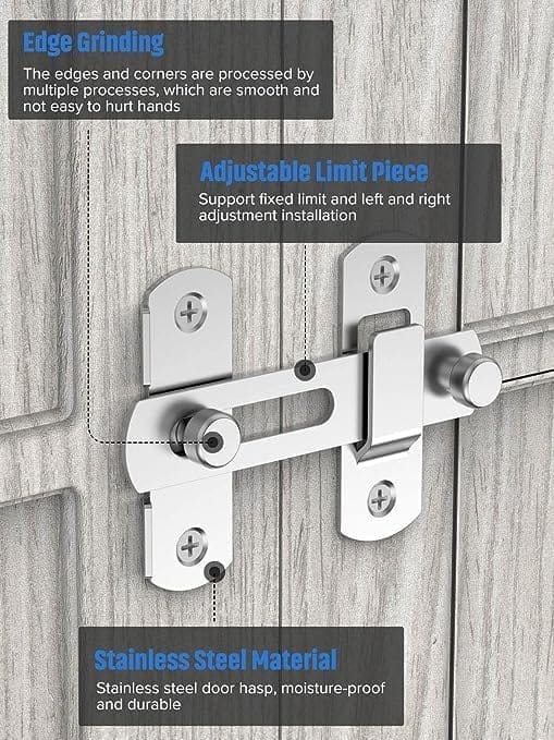 KIT & CO Stainless Steel Flip Sliding Barn Door Lock || Hardware Safety Door Bolt Lock Flip Latch || Prevent Corrosions Door Lock Latch for Cabinet, Bathroom, Window, Outdoor, Garage