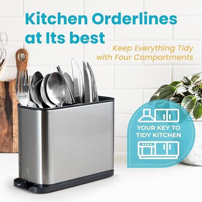 KIT & CO Cutlery Holder for Kitchen essentials Stainless Steel Sink Organiser Cutlery Storage Stand for Dining Table Spoon Chopsticks Storage Holder for Forks Knife Spatula kitchen accessories items