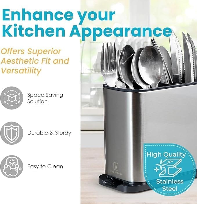 KIT & CO Cutlery Holder for Kitchen essentials Stainless Steel Sink Organiser Cutlery Storage Stand for Dining Table Spoon Chopsticks Storage Holder for Forks Knife Spatula kitchen accessories items