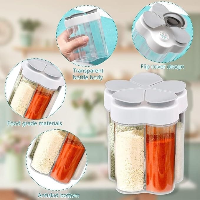 KIT & CO 5 in 1 Seasoning Storage Containers, Shaker Jars, Clear Plastic Container Jars with Labels, Cap, Pour Shaker Lid, Camping, Hiking, Travel and Kitchen