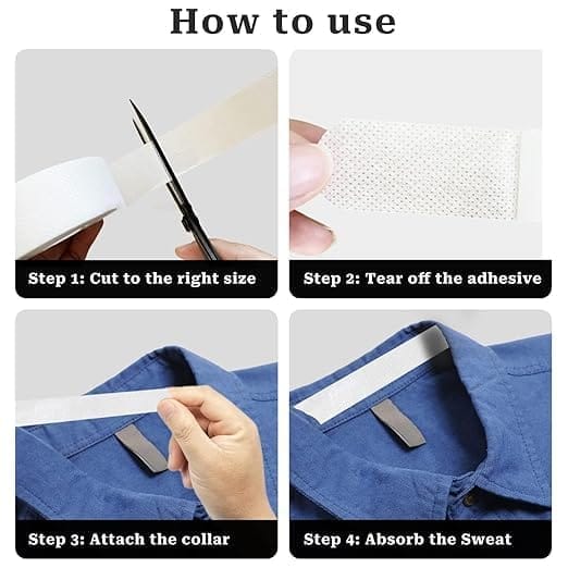 KIT & CO Self-adhesive Shirt Collar Protector - Disposable Collar Protector Invisible Sweat Pads For Hat Shirt Neck Liner Armpit Tape Collar Protectors for Shirts Against Sweat Stains 8 Meter 2.5 CM