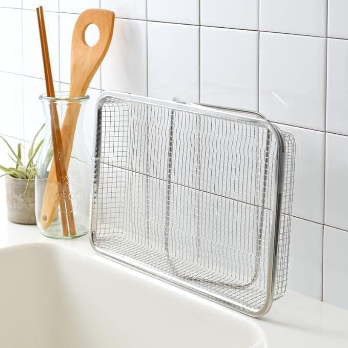 KIT & CO Over The Sink Stainless Steel Oval Colander with Fine Mesh 6 Quart Strainer Basket & Expandable Handles - Strain, Drain, Rinse Fruits, Vegetables