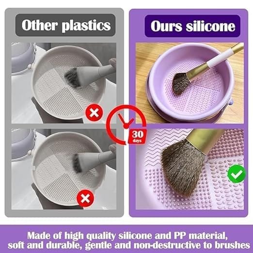 KIT & CO 3 in 1 Brush Cleaning Mat with Brush Drying Holder, Silicone Makeup Brush Cleaner Mat Make Up Brush Cleaning Bowl Cosmetic Brush Washing Tool for Makeup Brush, Sponge, Powder Puff