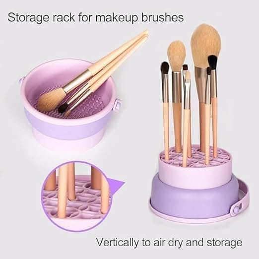 KIT & CO 3 in 1 Brush Cleaning Mat with Brush Drying Holder, Silicone Makeup Brush Cleaner Mat Make Up Brush Cleaning Bowl Cosmetic Brush Washing Tool for Makeup Brush, Sponge, Powder Puff
