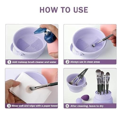 KIT & CO 3 in 1 Brush Cleaning Mat with Brush Drying Holder, Silicone Makeup Brush Cleaner Mat Make Up Brush Cleaning Bowl Cosmetic Brush Washing Tool for Makeup Brush, Sponge, Powder Puff