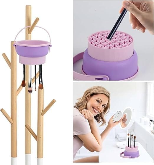 KIT & CO 3 in 1 Brush Cleaning Mat with Brush Drying Holder, Silicone Makeup Brush Cleaner Mat Make Up Brush Cleaning Bowl Cosmetic Brush Washing Tool for Makeup Brush, Sponge, Powder Puff