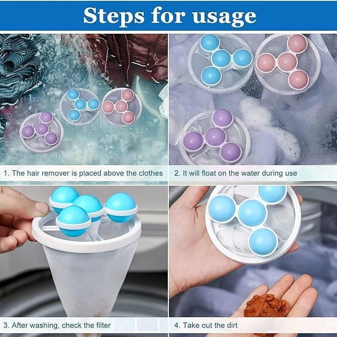 KIT & CO Lint Catcher Pet Hair Remover for Laundry Washing Machine Floating Lint Mesh Bag, Reusable Household Hair Filter Washer Lint dust Trap Net Pouch