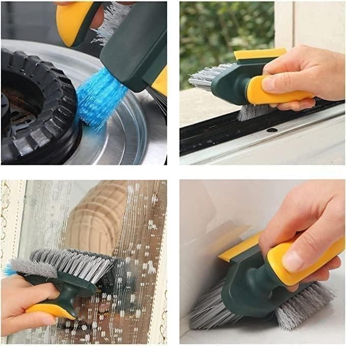 KIT & CO 4 in 1 Tile Grout Cleaner Floor Scrub Brush with Squeegee, V-Shape Gap Scrub Stiff Bristles Hand Brush Crevice Cleaning Brush Tools, scrubbing Floor, Window, Sink, Kitchen