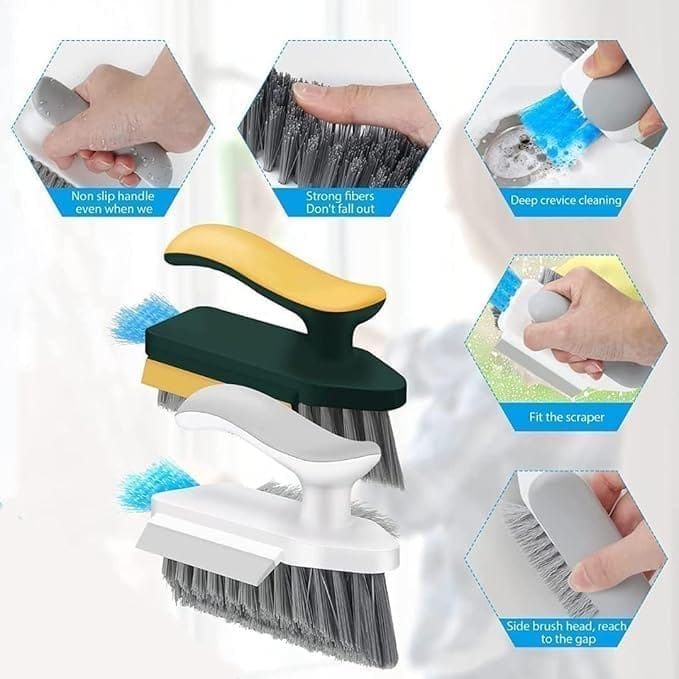 KIT & CO 4 in 1 Tile Grout Cleaner Floor Scrub Brush with Squeegee, V-Shape Gap Scrub Stiff Bristles Hand Brush Crevice Cleaning Brush Tools, scrubbing Floor, Window, Sink, Kitchen