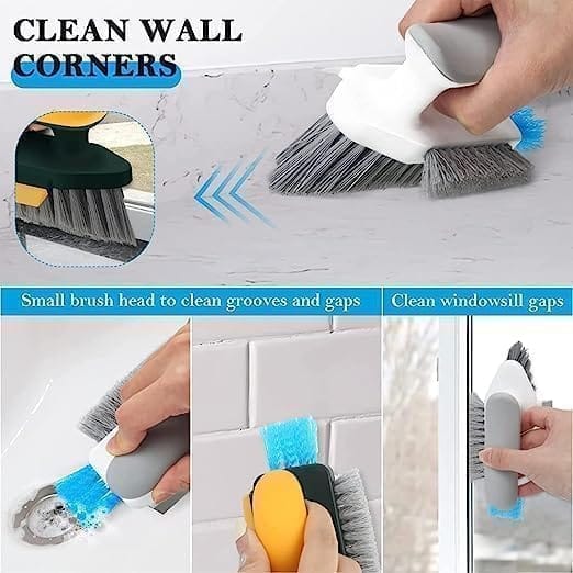 KIT & CO 4 in 1 Tile Grout Cleaner Floor Scrub Brush with Squeegee, V-Shape Gap Scrub Stiff Bristles Hand Brush Crevice Cleaning Brush Tools, scrubbing Floor, Window, Sink, Kitchen