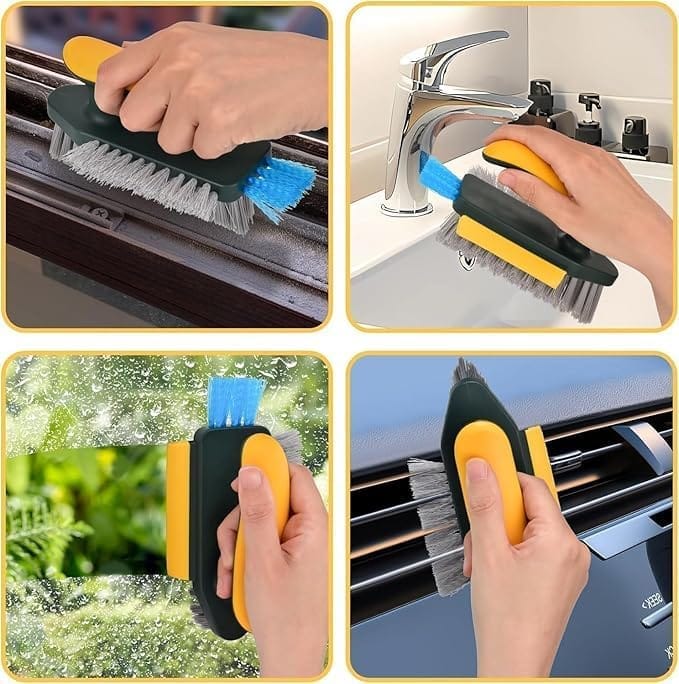 KIT & CO 4 in 1 Tile Grout Cleaner Floor Scrub Brush with Squeegee, V-Shape Gap Scrub Stiff Bristles Hand Brush Crevice Cleaning Brush Tools, scrubbing Floor, Window, Sink, Kitchen