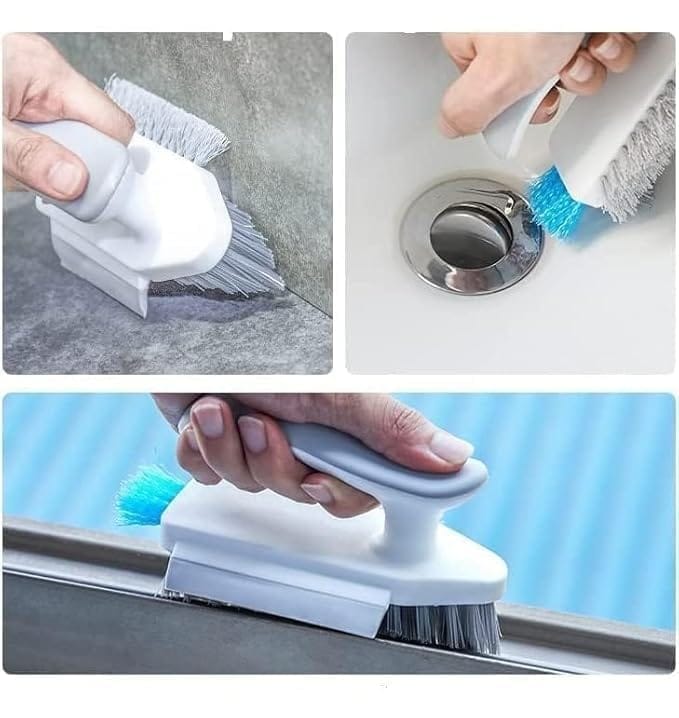 KIT & CO 4 in 1 Tile Grout Cleaner Floor Scrub Brush with Squeegee, V-Shape Gap Scrub Stiff Bristles Hand Brush Crevice Cleaning Brush Tools, scrubbing Floor, Window, Sink, Kitchen