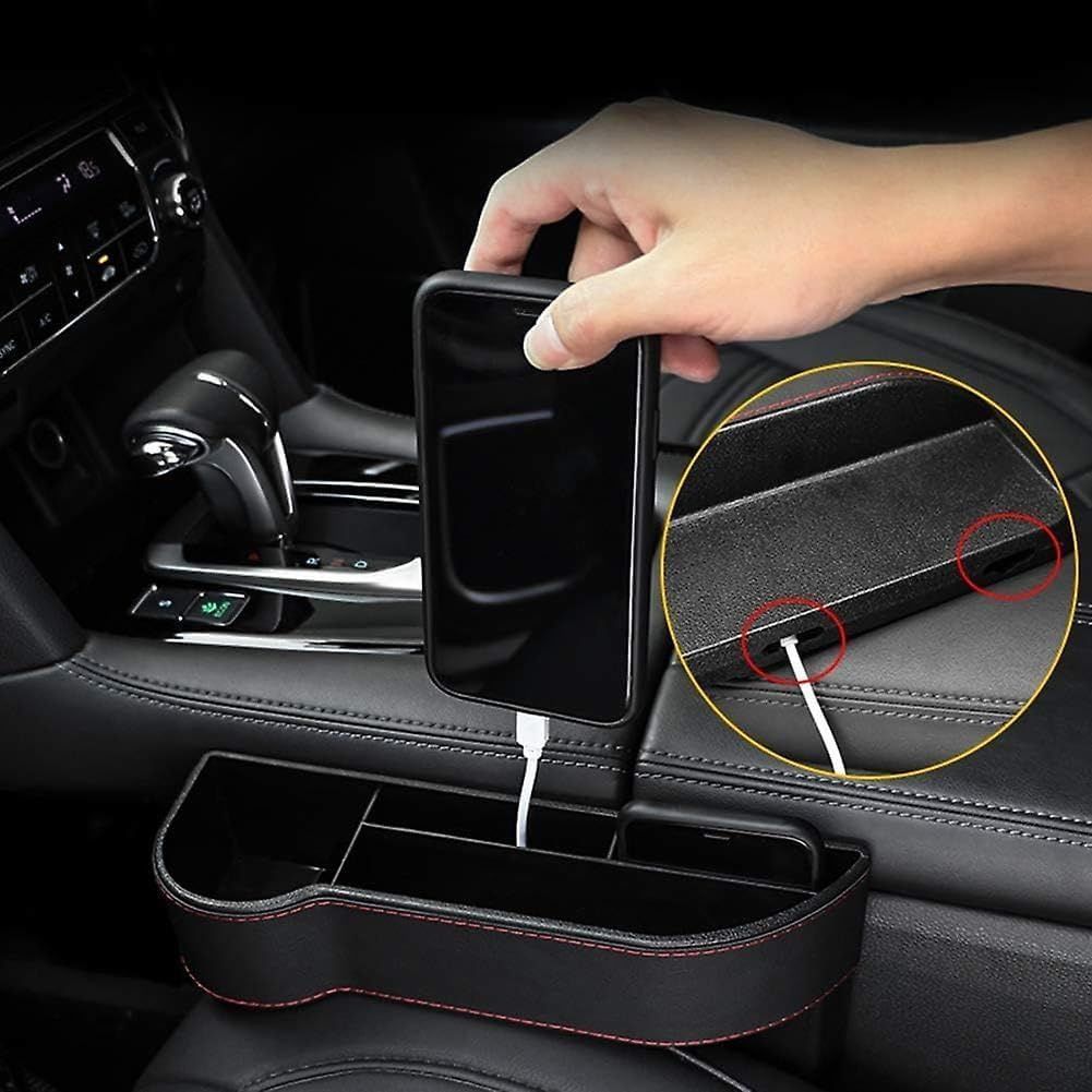 KIT & CO Car Seat Gap Filler Organizer Storage Box with Cup Holders Leather PU Console Side Storage Organizer, Coin Box Pockets, Cards Mobile Holder Interior Accessories Suitable for Cars
