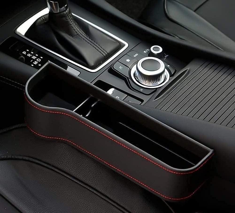 KIT & CO Car Seat Gap Filler Organizer Storage Box with Cup Holders Leather PU Console Side Storage Organizer, Coin Box Pockets, Cards Mobile Holder Interior Accessories Suitable for Cars