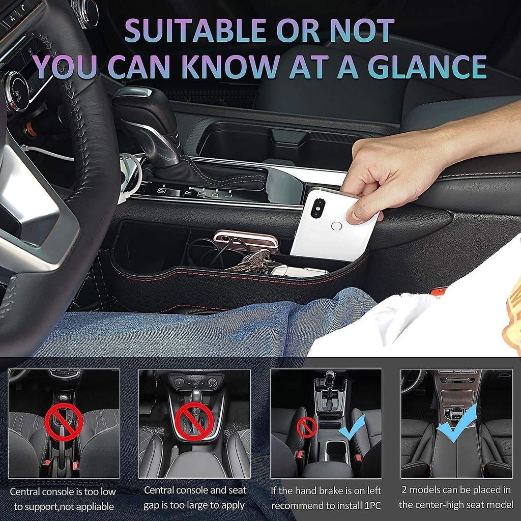 KIT & CO Car Seat Gap Filler Organizer Storage Box with Cup Holders Leather PU Console Side Storage Organizer, Coin Box Pockets, Cards Mobile Holder Interior Accessories Suitable for Cars