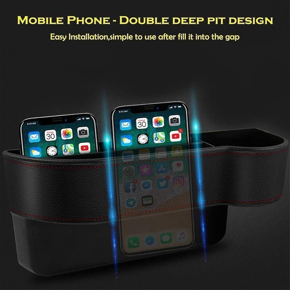 KIT & CO Car Seat Gap Filler Organizer Storage Box with Cup Holders Leather PU Console Side Storage Organizer, Coin Box Pockets, Cards Mobile Holder Interior Accessories Suitable for Cars