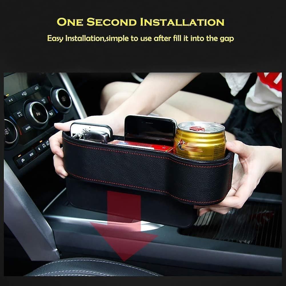 KIT & CO Car Seat Gap Filler Organizer Storage Box with Cup Holders Leather PU Console Side Storage Organizer, Coin Box Pockets, Cards Mobile Holder Interior Accessories Suitable for Cars