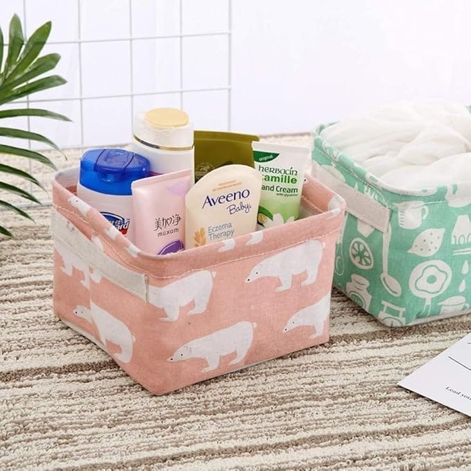 KIT & CO Foldable Storage Box Canvas Fabric Baskets For Organizing With Handles, Rectangle Small Storage Box, Cube, Foldable Multipurpose Storage Box, Closet, Desk, Baby Storage Organizer