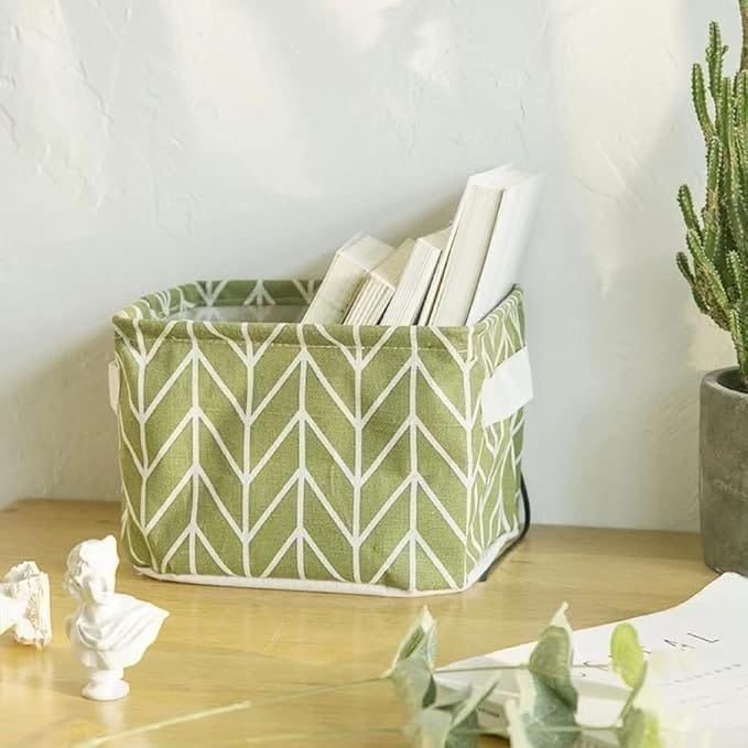 KIT & CO Foldable Storage Box Canvas Fabric Baskets For Organizing With Handles, Rectangle Small Storage Box, Cube, Foldable Multipurpose Storage Box, Closet, Desk, Baby Storage Organizer