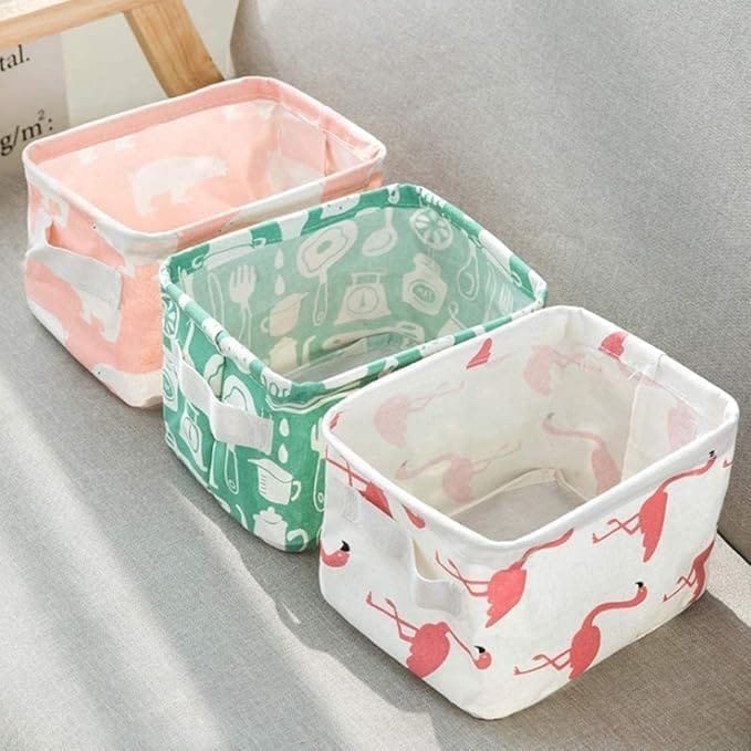 KIT & CO Foldable Storage Box Canvas Fabric Baskets For Organizing With Handles, Rectangle Small Storage Box, Cube, Foldable Multipurpose Storage Box, Closet, Desk, Baby Storage Organizer