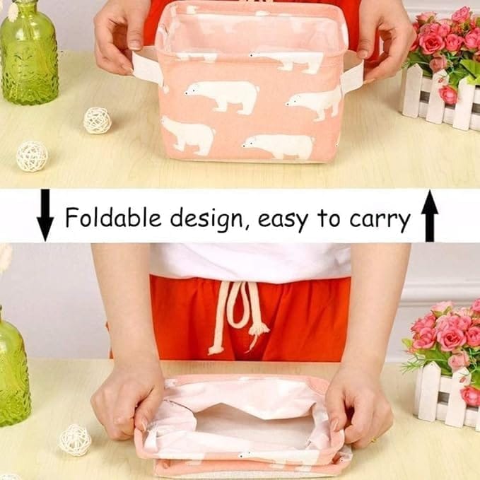 KIT & CO Foldable Storage Box Canvas Fabric Baskets For Organizing With Handles, Rectangle Small Storage Box, Cube, Foldable Multipurpose Storage Box, Closet, Desk, Baby Storage Organizer