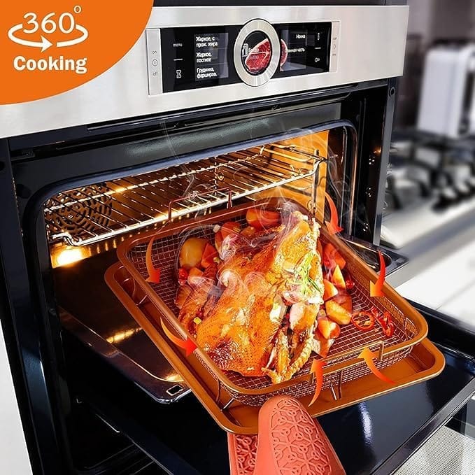KIT & CO Kitchen Deep-Fried Food Drain Basin Rectangle Crispy Tray Filter Mesh Fresh-Keeping Basket Non-Stick Oil Pan Crisping Tray Oven Baking Tray Frying Basket and Baking Sheet