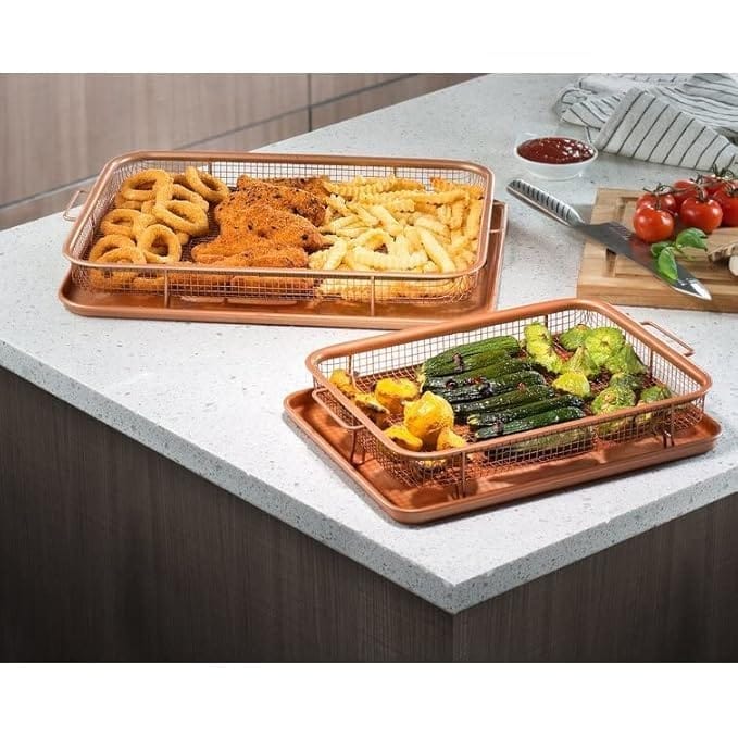 KIT & CO Kitchen Deep-Fried Food Drain Basin Rectangle Crispy Tray Filter Mesh Fresh-Keeping Basket Non-Stick Oil Pan Crisping Tray Oven Baking Tray Frying Basket and Baking Sheet