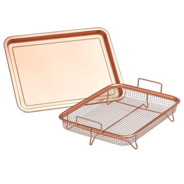 KIT & CO Kitchen Deep-Fried Food Drain Basin Rectangle Crispy Tray Filter Mesh Fresh-Keeping Basket Non-Stick Oil Pan Crisping Tray Oven Baking Tray Frying Basket and Baking Sheet