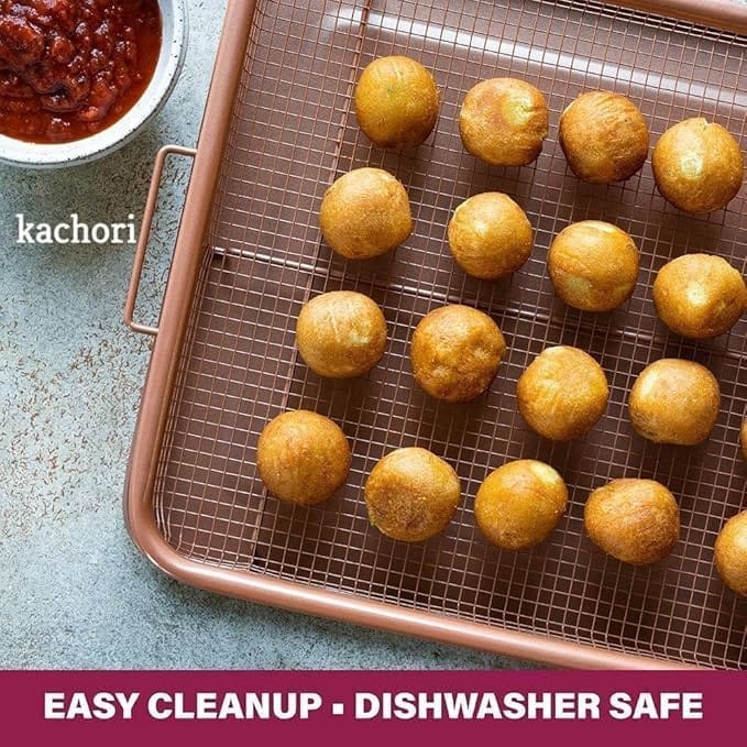 KIT & CO Kitchen Deep-Fried Food Drain Basin Rectangle Crispy Tray Filter Mesh Fresh-Keeping Basket Non-Stick Oil Pan Crisping Tray Oven Baking Tray Frying Basket and Baking Sheet