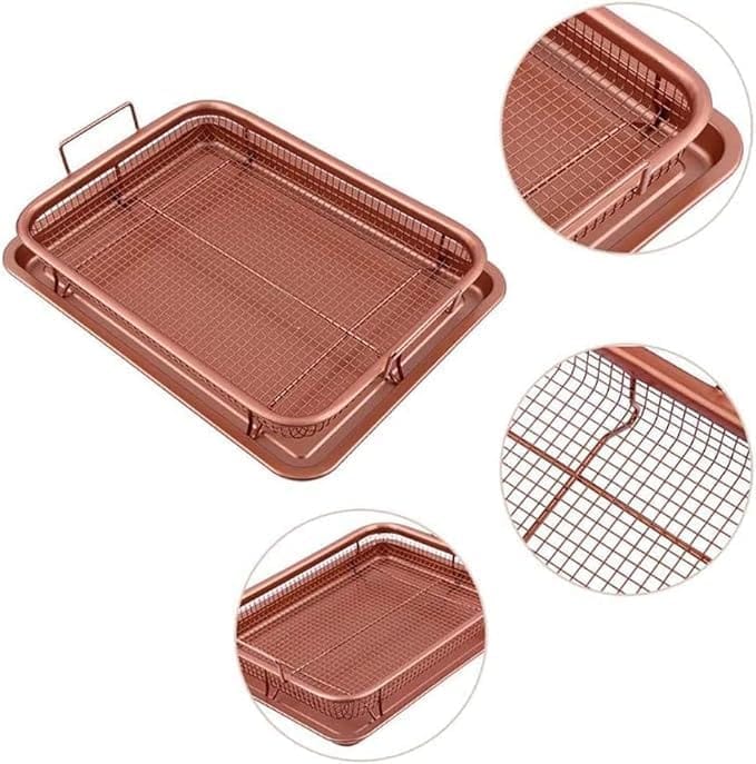 KIT & CO Kitchen Deep-Fried Food Drain Basin Rectangle Crispy Tray Filter Mesh Fresh-Keeping Basket Non-Stick Oil Pan Crisping Tray Oven Baking Tray Frying Basket and Baking Sheet