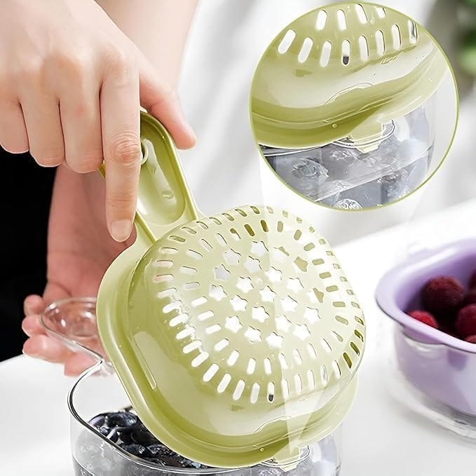 KIT & CO 2-in-1 Fruit Vegetable Drainer Basket, Multipurpose Rice/Fruits/Vegetables/Pulses/Chicken Washing Bowl with Handle Strainer Multicolored