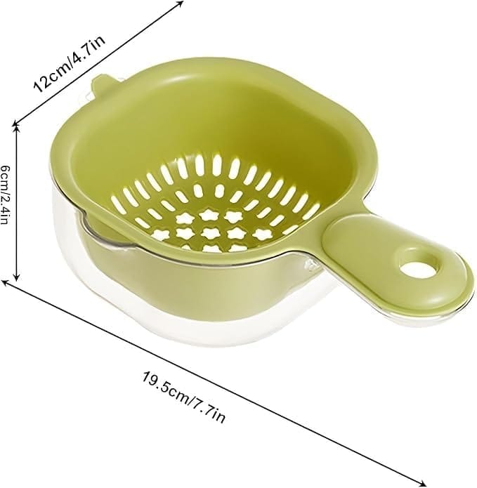 KIT & CO 2-in-1 Fruit Vegetable Drainer Basket, Multipurpose Rice/Fruits/Vegetables/Pulses/Chicken Washing Bowl with Handle Strainer Multicolored