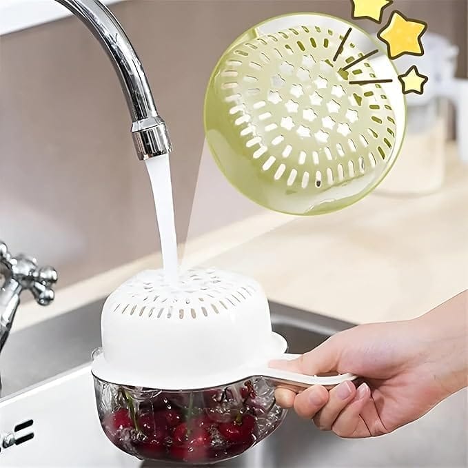 KIT & CO 2-in-1 Fruit Vegetable Drainer Basket, Multipurpose Rice/Fruits/Vegetables/Pulses/Chicken Washing Bowl with Handle Strainer Multicolored