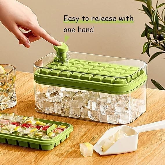 KIT & CO Ice Cube Tray with Lid and Bin,64 Pcs Square Ice Cubes Molds with Ice Scoop,Easy Release & Save Space,BPA Free Ice Cube Storage Container Set for Whiskey,Cocktail and Smoothie(Multicolor)