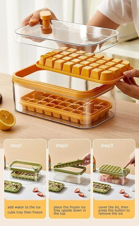 KIT & CO Ice Cube Tray with Lid and Bin,64 Pcs Square Ice Cubes Molds with Ice Scoop,Easy Release & Save Space,BPA Free Ice Cube Storage Container Set for Whiskey,Cocktail and Smoothie(Multicolor)